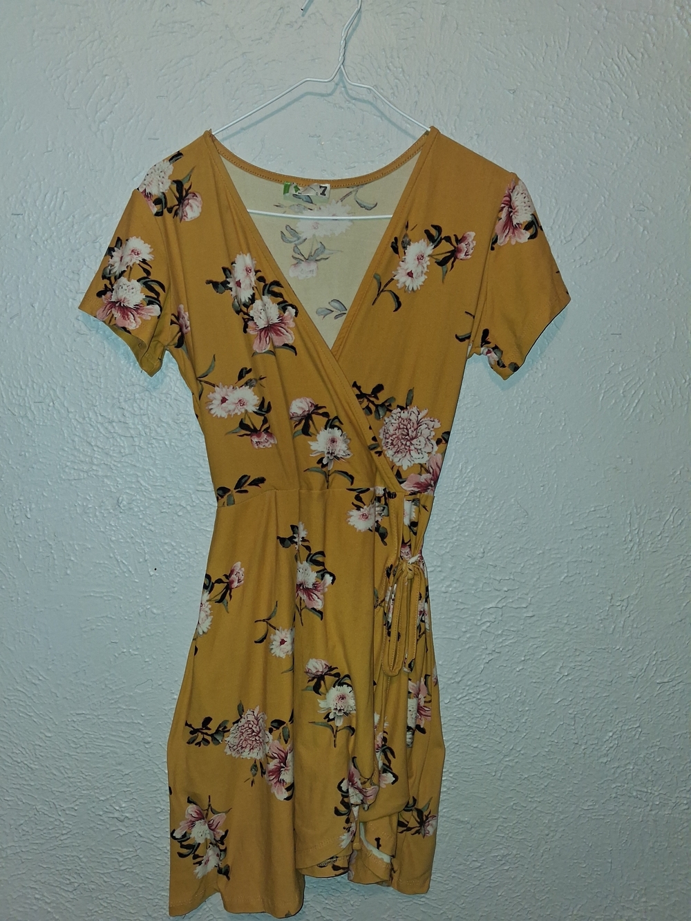 Floral Wrap Short Dress in Mustard
